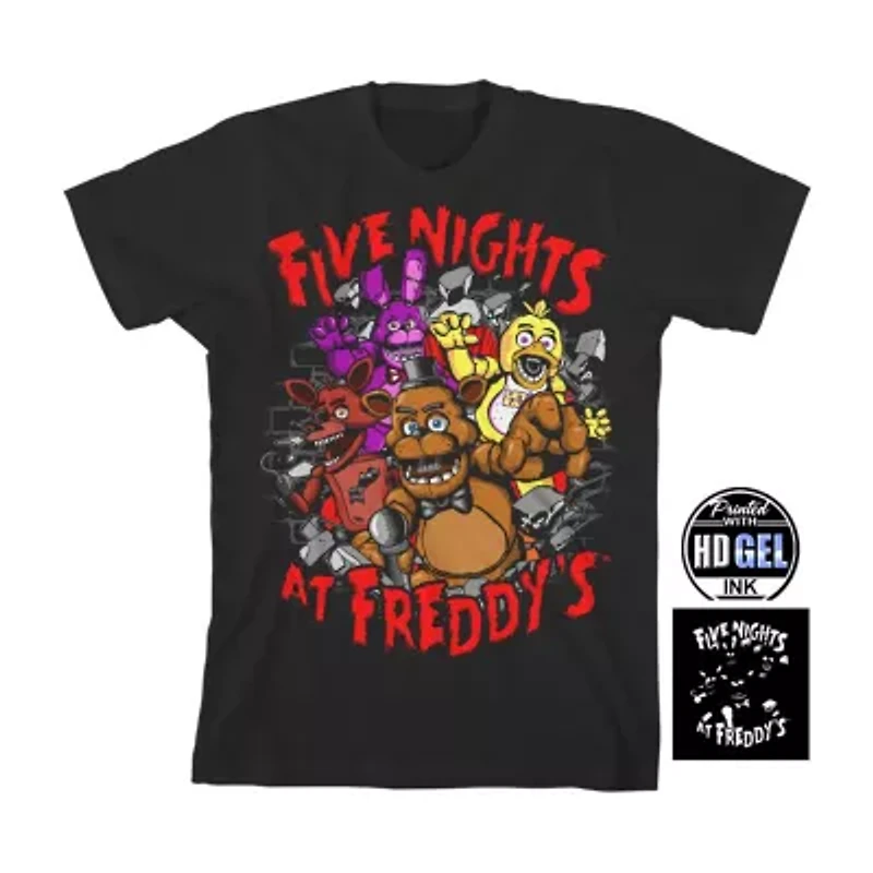 Little & Big Kid Boys Crew Neck Short Sleeve Regular Fit Five Nights at Freddys Graphic T-Shirt