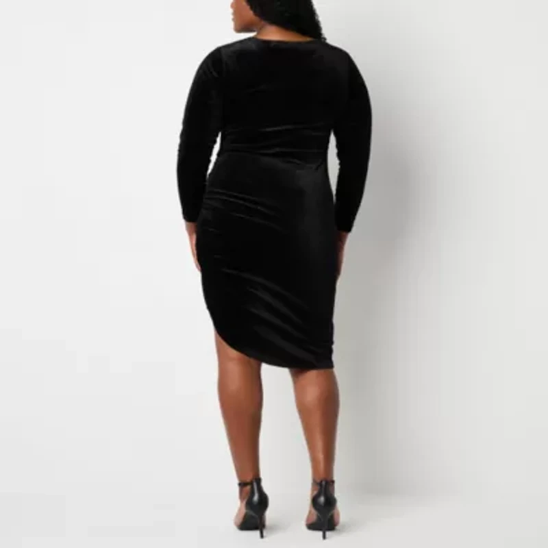 Premier Amour Velvet Womens Long Sleeve Plus Sheath Dress