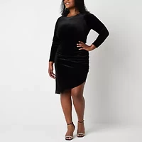 Premier Amour Velvet Womens Plus Long Sleeve Sheath Dress