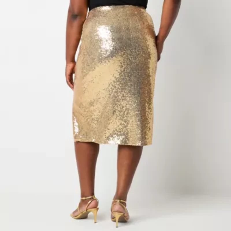 Premier Amour Sequin Womens Plus Midi Pencil Skirt