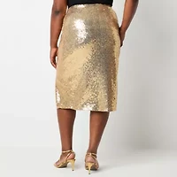 Premier Amour Sequin Womens Plus Midi Pencil Skirt