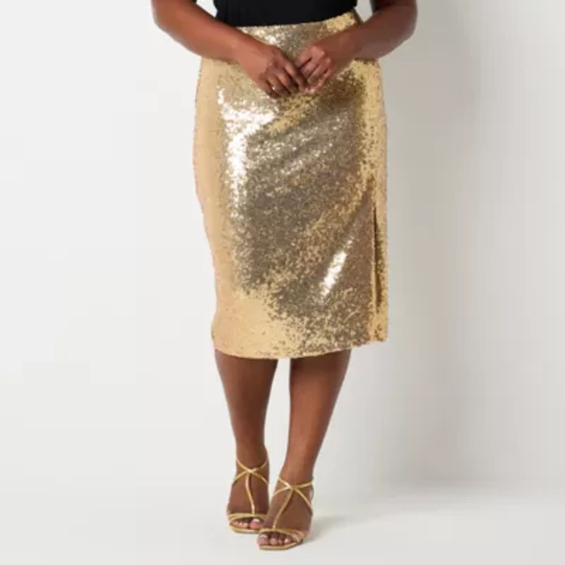 Premier Amour Sequin Womens Plus Midi Pencil Skirt