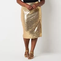 Premier Amour Sequin Womens Plus Midi Pencil Skirt