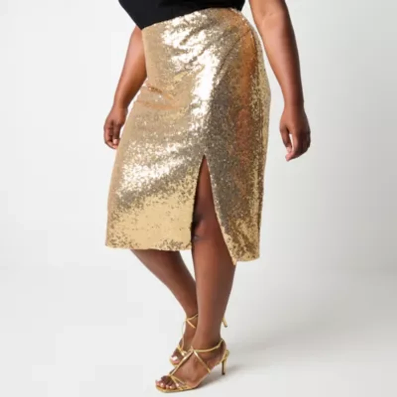 Premier Amour Sequin Womens Plus Midi Pencil Skirt