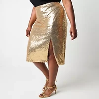 Premier Amour Sequin Womens Plus Midi Pencil Skirt