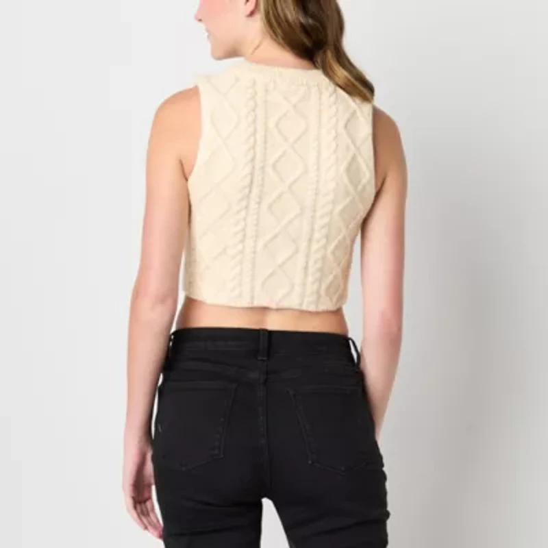 Forever 21 Rhinestone Sweater Vest Womens Crew Neck Sleeveless Juniors Crop Top