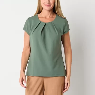 Liz Claiborne Womens Round Neck Short Sleeve Blouse
