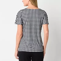 Liz Claiborne Womens Round Neck Short Sleeve Blouse