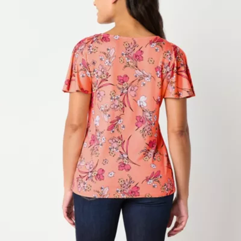 Liz Claiborne Womens Round Neck Short Sleeve Blouse