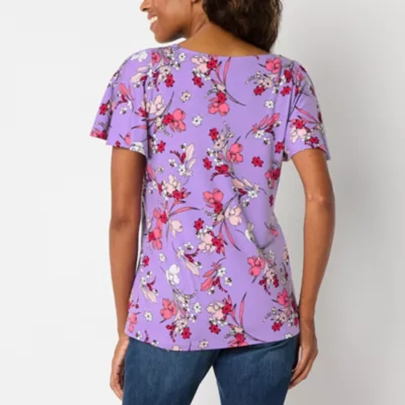 Liz Claiborne Womens Round Neck Short Sleeve Blouse