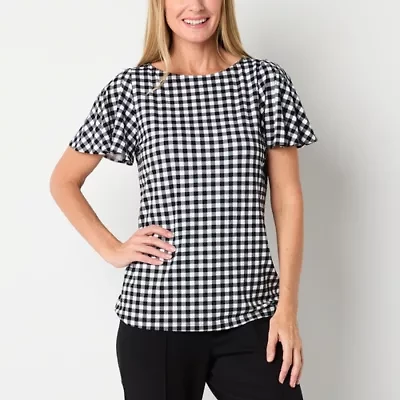 Liz Claiborne Womens Round Neck Short Sleeve Blouse