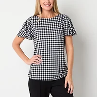 Liz Claiborne Womens Round Neck Short Sleeve Blouse