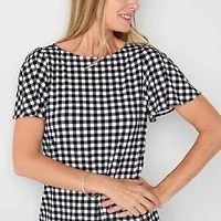 Liz Claiborne Womens Round Neck Short Sleeve Blouse