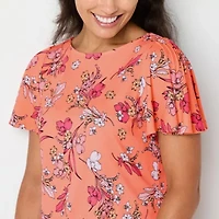Liz Claiborne Womens Round Neck Short Sleeve Blouse