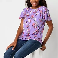 Liz Claiborne Womens Round Neck Short Sleeve Blouse