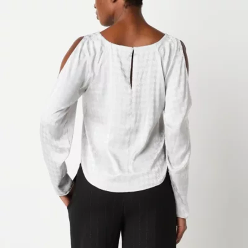 Worthington Womens Boat Neck Long Sleeve Blouse