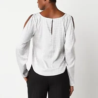 Worthington Womens Boat Neck Long Sleeve Blouse