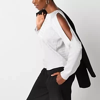 Worthington Womens Boat Neck Long Sleeve Blouse