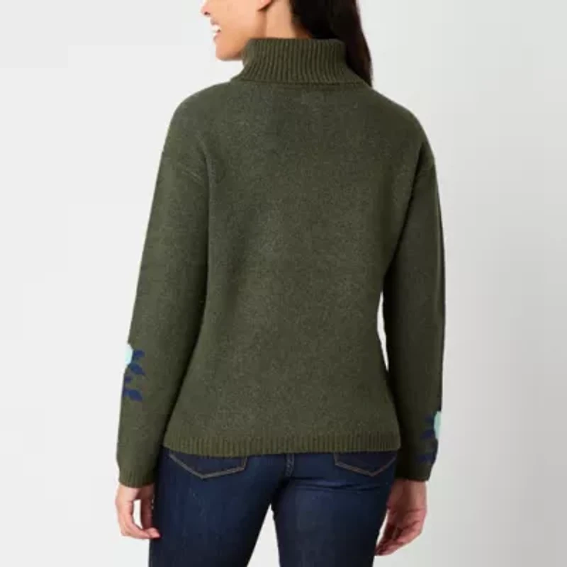 St. John's Bay Womens Long Sleeve Floral Pullover Sweater