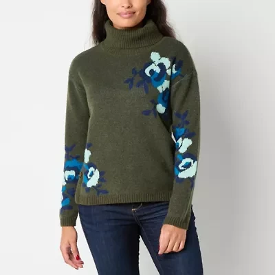 St. John's Bay Womens Long Sleeve Floral Pullover Sweater