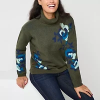 St. John's Bay Womens Long Sleeve Floral Pullover Sweater