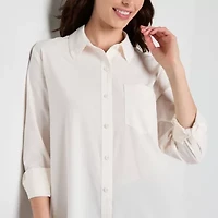 Stylus Womens V Neck Long Sleeve Button-Down Shirt