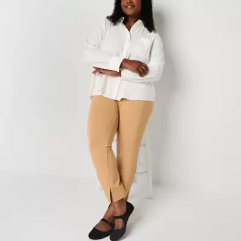 Stylus Womens V Neck Long Sleeve Plus Button-Down Shirt
