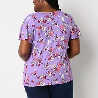 Liz Claiborne Womens Plus Round Neck Short Sleeve Blouse