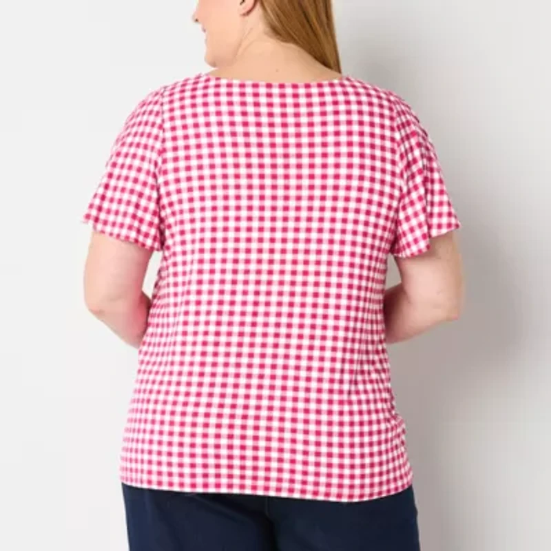 Liz Claiborne Womens Plus Round Neck Short Sleeve Blouse