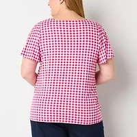 Liz Claiborne Womens Plus Round Neck Short Sleeve Blouse