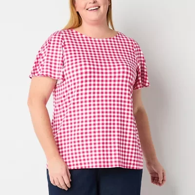 Liz Claiborne Womens Plus Round Neck Short Sleeve Blouse