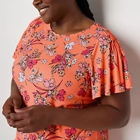 Liz Claiborne Womens Round Neck Short Sleeve Plus Blouse