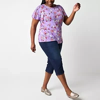 Liz Claiborne Womens Plus Round Neck Short Sleeve Blouse