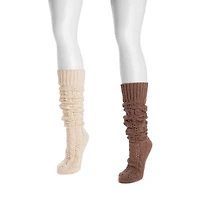 Muk Luks Cable Knit Slouch Womens 2 Pair Crew Socks