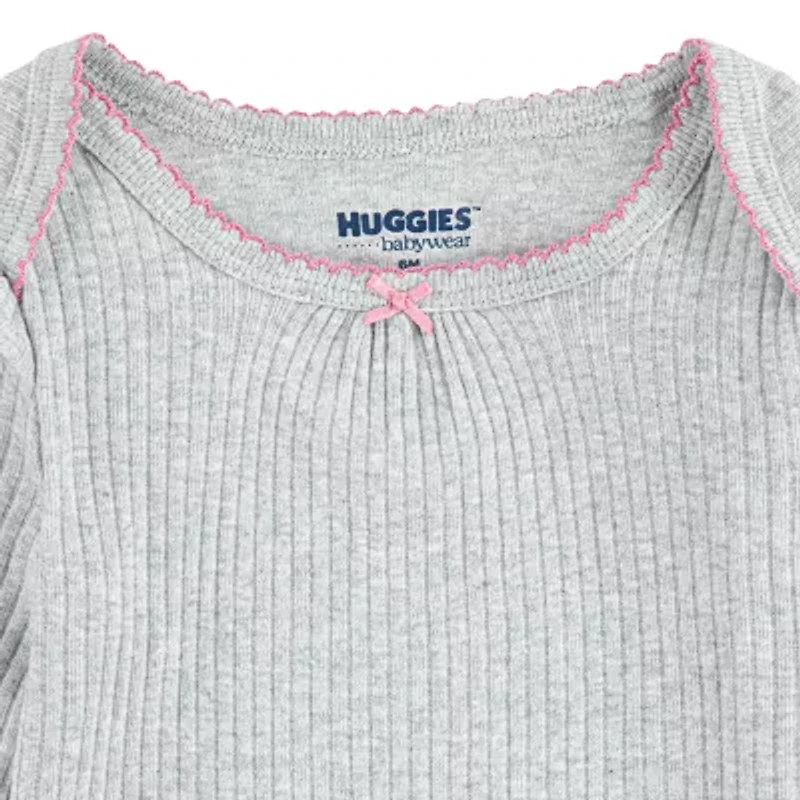 Huggies Baby Girls Crew Neck Long Sleeve Rib 2-pc. Bodysuit