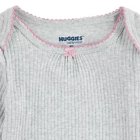 Huggies Baby Girls Crew Neck Long Sleeve Rib 2-pc. Bodysuit