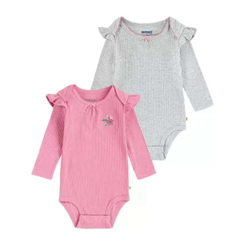 Huggies Baby Girls Crew Neck Long Sleeve Rib 2-pc. Bodysuit