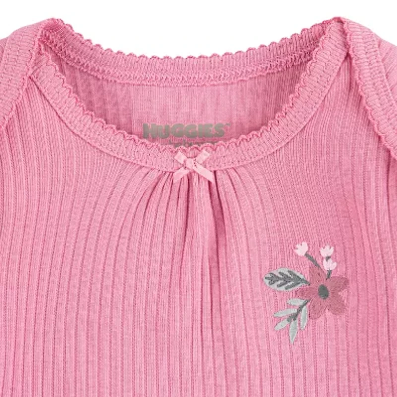 Huggies Baby Girls Crew Neck Long Sleeve Rib 2-pc. Bodysuit