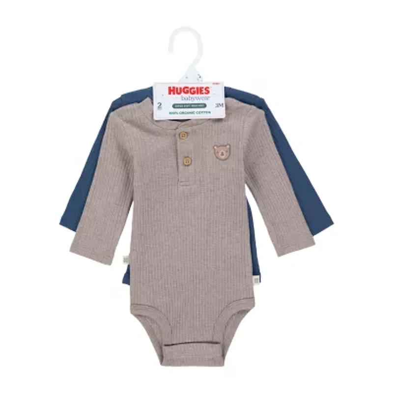 Huggies Baby Boys Crew Neck Long Sleeve Rib 2-pc. Bodysuit