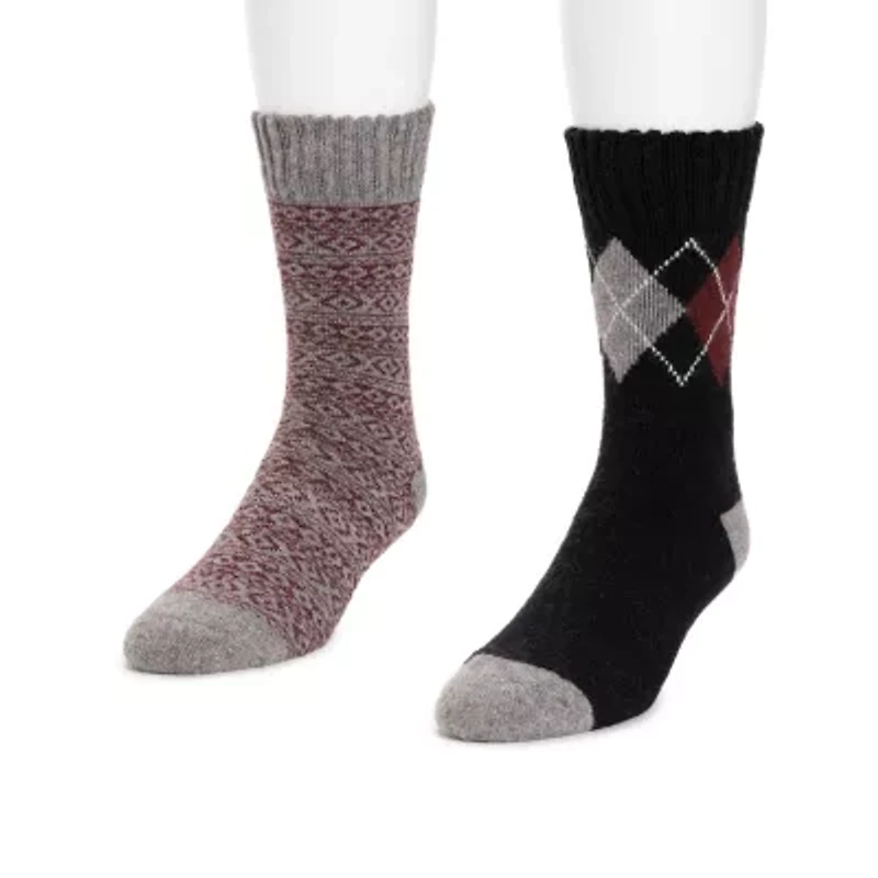 Muk Luks Wool Mens 2 Pair Crew Socks