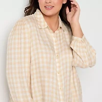 a.n.a Plus Plaid Shine Womens Long Sleeve Blouse