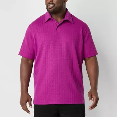 Shaquille O'Neal XLG Cable Knit Big and Tall Mens Regular Fit Short Sleeve Polo Shirt