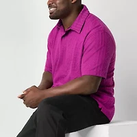 Shaquille O'Neal XLG Cable Knit Big and Tall Mens Regular Fit Short Sleeve Polo Shirt