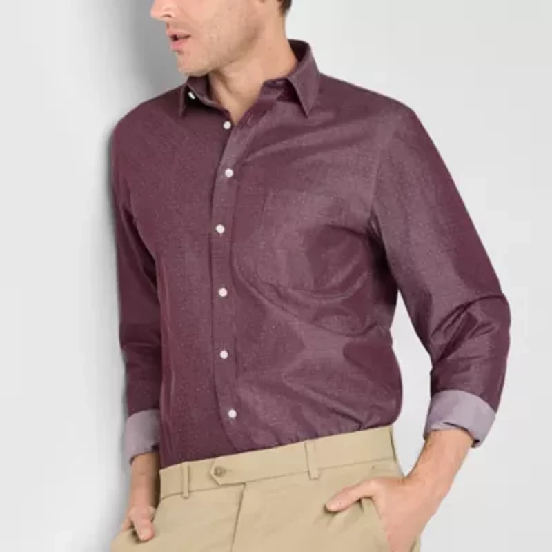 Stafford Mens Long Sleeve Regular Fit Button-Down Shirt