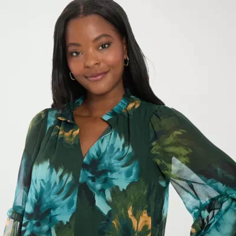 London Times Womens Long Sleeve Shift Dress