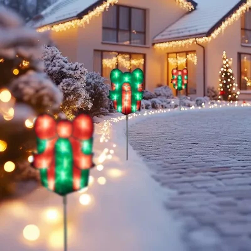 Northlight Prelit  Gift Box Pathway Markers Christmas Yard Art