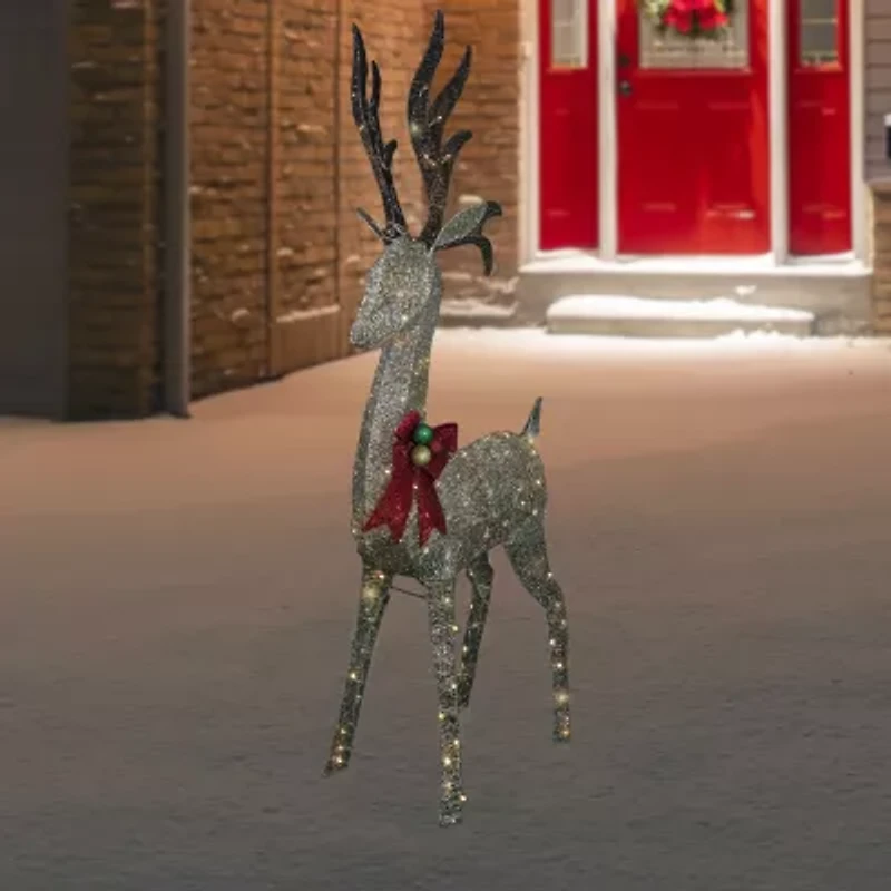Northlight Led Champagne Deer Wh Bow Christmas Yard Art