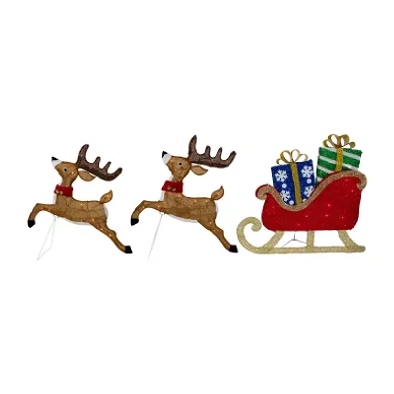 Northlight 3lighted Reindeer And Sleigh Christmas Yard Art