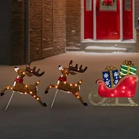 Northlight 3lighted Reindeer And Sleigh Christmas Yard Art