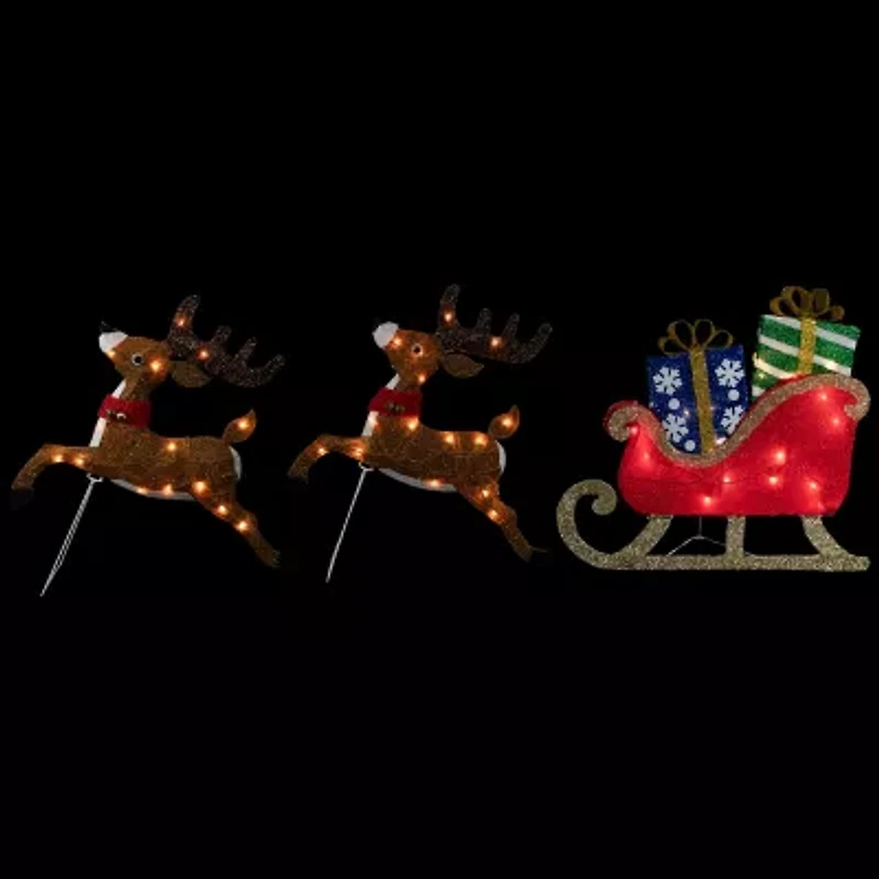 Northlight 3lighted Reindeer And Sleigh Christmas Yard Art